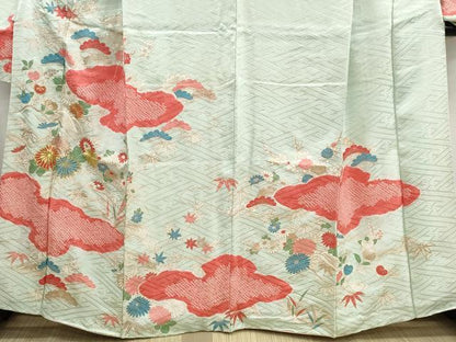 平和屋着物■豪華振袖　絞り　刺繍　流水花文　松竹梅　金糸　銀彩　正絹　逸品　DABG4866qa