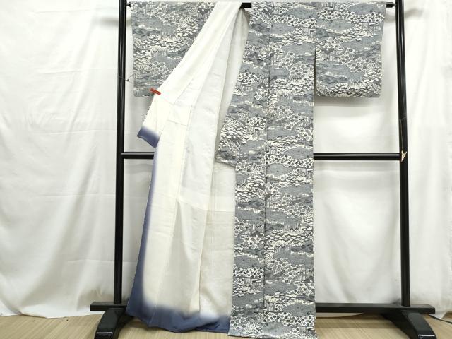 平和屋着物■上質な小紋　風景花文　松竹梅　鬼しぼ縮緬　正絹　逸品　DABG4868qa