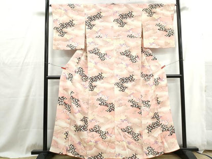 平和屋着物■上質な小紋　雲取り枝梅文　暈し染め　鬼しぼ縮緬　正絹　逸品　DABG4869qa