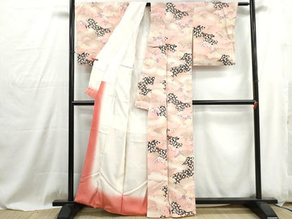 平和屋着物■上質な小紋　雲取り枝梅文　暈し染め　鬼しぼ縮緬　正絹　逸品　DABG4869qa