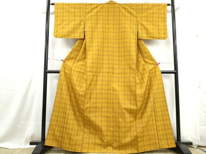 平和屋着物■上質な紬　格子文　正絹　逸品　DABG4899qa