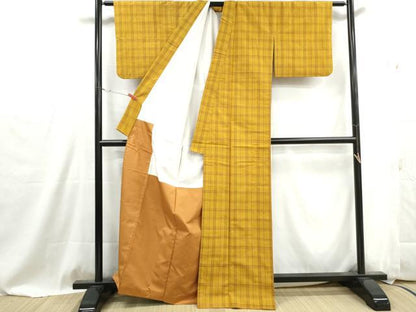 平和屋着物■上質な紬　格子文　正絹　逸品　DABG4899qa