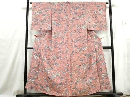 平和屋着物■上質な小紋　更紗花鳥文　鬼しぼ縮緬　正絹　逸品　DABG4904qa