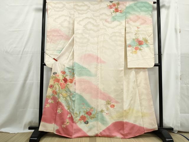 平和屋着物■小振袖　二尺袖　総刺繍　駒刺繍　花車文　暈し染め　金糸　正絹　逸品　DABG4907qa