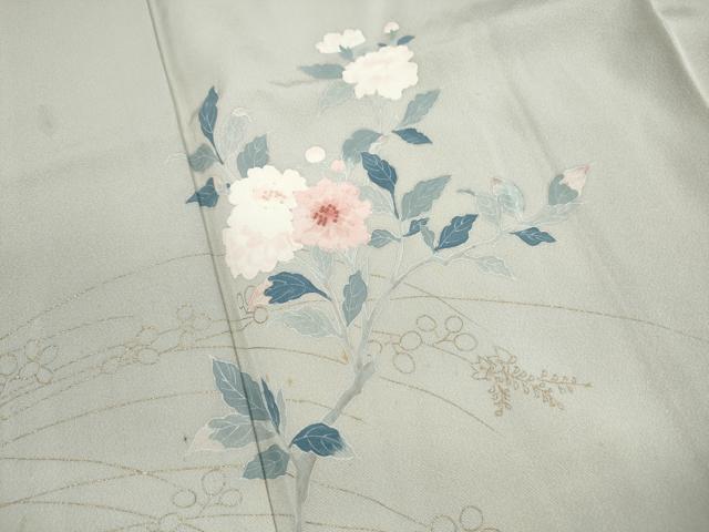 平和屋着物■中国三大刺繍　相良刺繍　訪問着　草花文　暈し染め　金彩　正絹　逸品　DABG4915qa