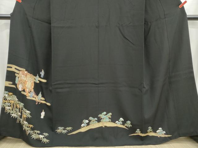 平和屋着物■豪華黒留袖　駒刺繍　人物御所車笹松文　金彩　正絹　逸品　DABG4921qa