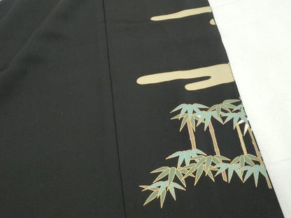 平和屋着物■豪華黒留袖　駒刺繍　人物御所車笹松文　金彩　正絹　逸品　DABG4921qa