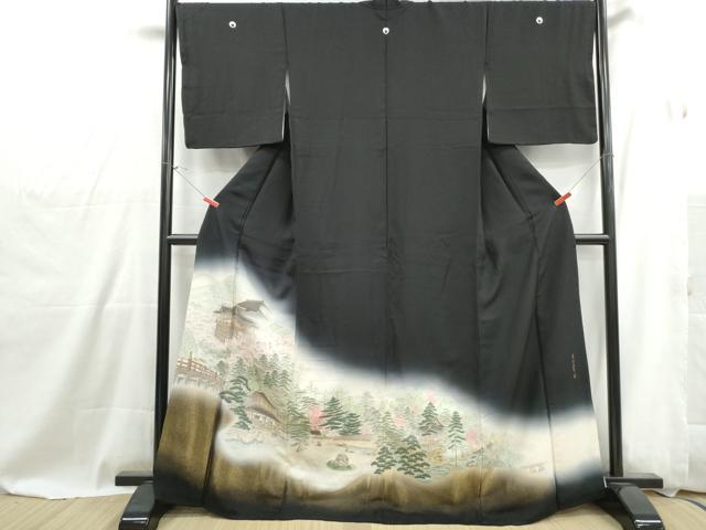 平和屋着物■豪華黒留袖　寿光織　京洛名所園　暈し染め　金糸　正絹　逸品　DABG4924qa