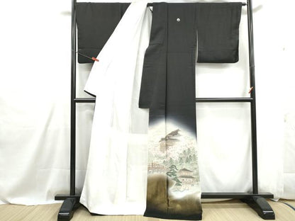 平和屋着物■豪華黒留袖　寿光織　京洛名所園　暈し染め　金糸　正絹　逸品　DABG4924qa