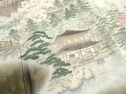 平和屋着物■豪華黒留袖　寿光織　京洛名所園　暈し染め　金糸　正絹　逸品　DABG4924qa