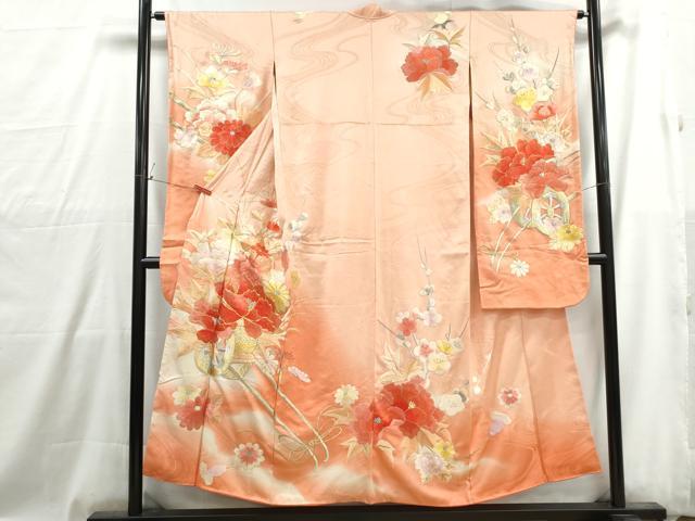 平和屋着物■豪華振袖　総刺繍　駒刺繍　流水花車文　暈し染め　金銀糸　正絹　逸品　DABG4936qa