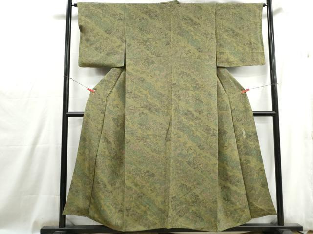 平和屋着物■上質な小紋　よろけ縞花文　鬼しぼ縮緬　正絹　逸品　DABG4941qa