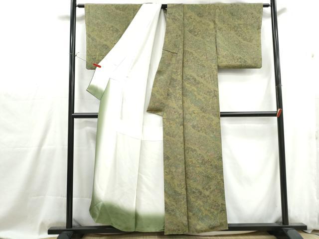 平和屋着物■上質な小紋　よろけ縞花文　鬼しぼ縮緬　正絹　逸品　DABG4941qa