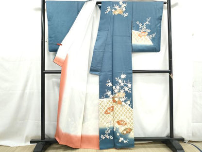 平和屋着物■訪問着　駒刺繍　地紙枝花文　暈し染め　金彩　正絹　逸品　DABG4943qa