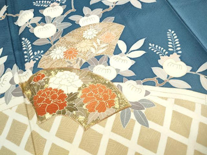 平和屋着物■訪問着　駒刺繍　地紙枝花文　暈し染め　金彩　正絹　逸品　DABG4943qa