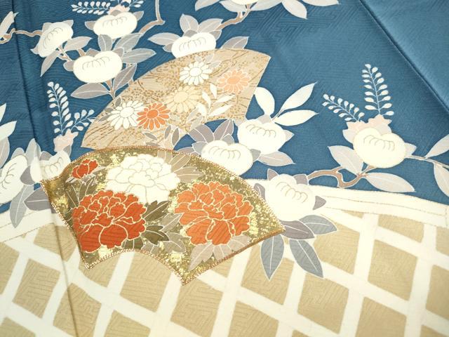 平和屋着物■訪問着　駒刺繍　地紙枝花文　暈し染め　金彩　正絹　逸品　DABG4943qa