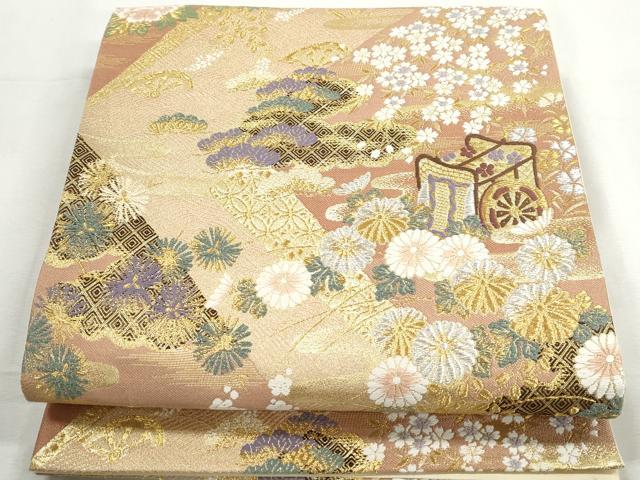 平和屋着物◎六通柄袋帯　唐織　御所車花松文　金銀糸　やまと誂製　正絹　逸品　DABG4954qa