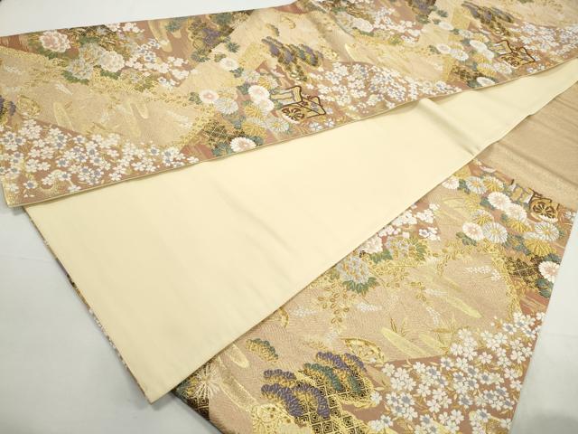 平和屋着物◎六通柄袋帯　唐織　御所車花松文　金銀糸　やまと誂製　正絹　逸品　DABG4954qa
