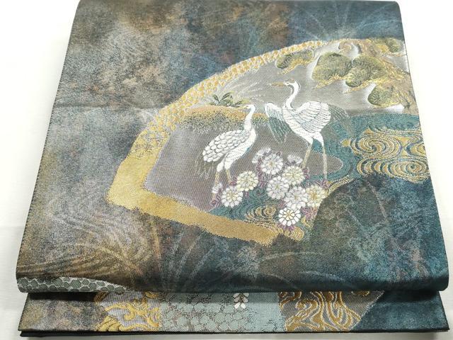 平和屋着物◎六通柄袋帯　唐織　松鶴地紙重ね　金銀糸　引箔　正絹　逸品　DABG4965qa