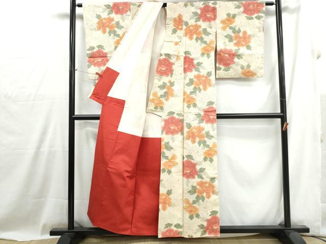 平和屋着物■上質な紬　牡丹　菊　正絹　逸品　DABG4981qa