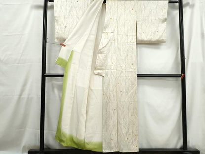 平和屋着物■上質な小紋　駒刺繍　草葉文　正絹　逸品　DABG4993qa