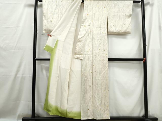平和屋着物■上質な小紋　駒刺繍　草葉文　正絹　逸品　DABG4993qa