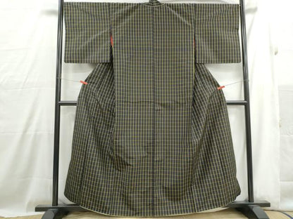平和屋着物■本場染大島紬　格子　正絹　逸品　DABG4998qa