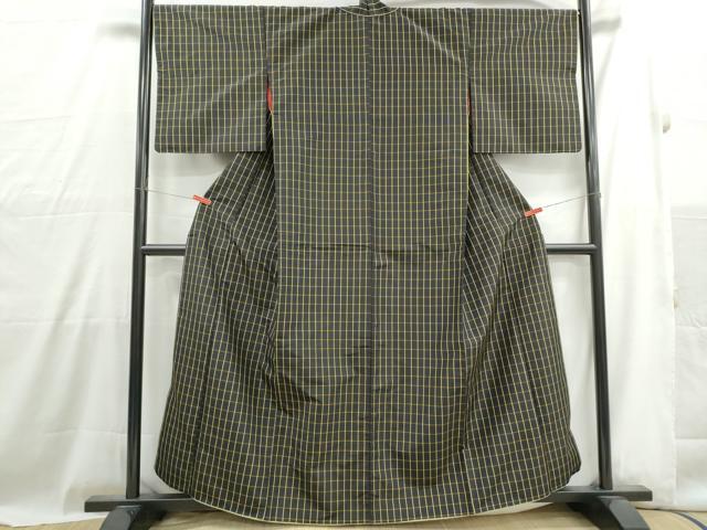 平和屋着物■本場染大島紬　格子　正絹　逸品　DABG4998qa