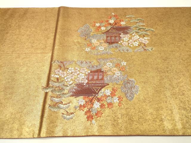 平和屋本店●太鼓柄袋帯　唐織　花鳥松文　金泥箔　正絹　逸品　DABG5047fe