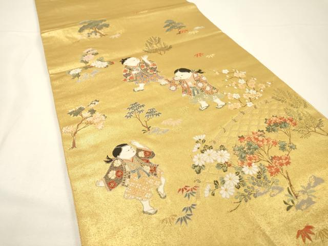 平和屋本店●六通柄袋帯　唐織　童子遊び　金泥箔　正絹　逸品　DABG5054fe