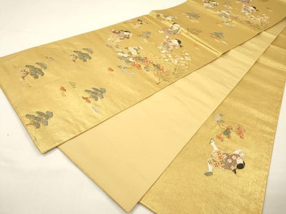 平和屋本店●六通柄袋帯　唐織　童子遊び　金泥箔　正絹　逸品　DABG5054fe