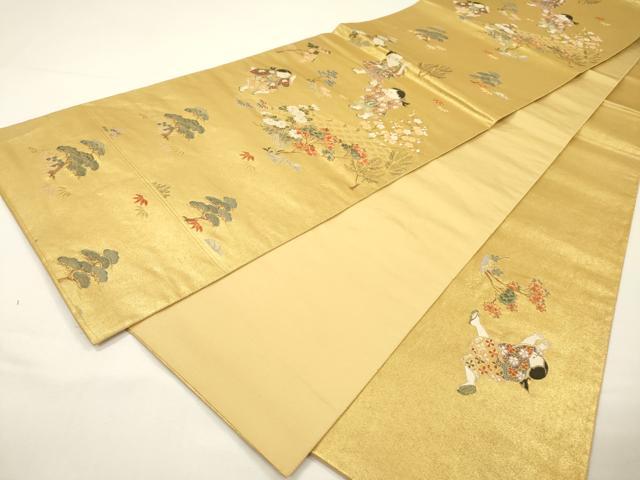平和屋本店●六通柄袋帯　唐織　童子遊び　金泥箔　正絹　逸品　DABG5054fe