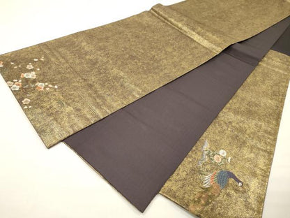 平和屋本店●太鼓柄袋帯　唐織　孔雀絵文　本金箔　金泥箔　正絹　逸品　DABG5059fe