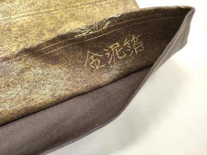 平和屋本店●太鼓柄袋帯　唐織　孔雀絵文　本金箔　金泥箔　正絹　逸品　DABG5059fe