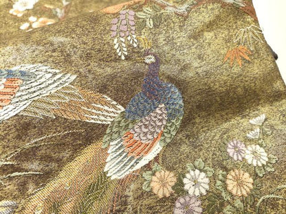 平和屋本店●太鼓柄袋帯　唐織　孔雀絵文　本金箔　金泥箔　正絹　逸品　DABG5059fe