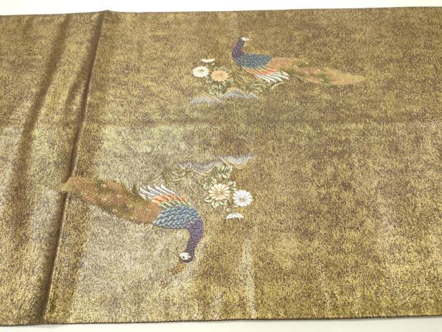 平和屋本店●太鼓柄袋帯　唐織　孔雀絵文　本金箔　金泥箔　正絹　逸品　DABG5059fe