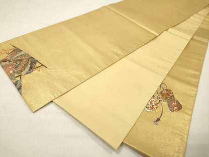 平和屋本店●太鼓柄袋帯　名品シリーズ　王室衣裳　本金箔　金泥箔　正絹　逸品　DABG5063fe