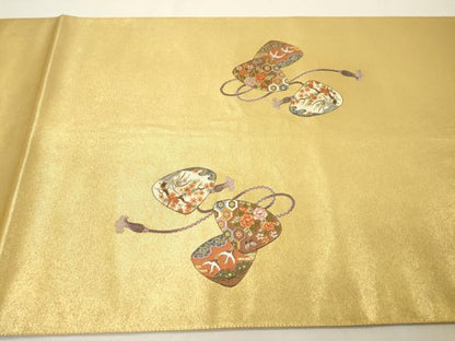 平和屋本店●太鼓柄袋帯　名品シリーズ　王室衣裳　本金箔　金泥箔　正絹　逸品　DABG5063fe