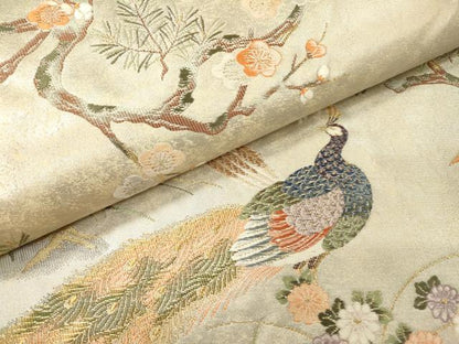 平和屋本店●太鼓柄袋帯　唐織　孔雀絵文　本金箔　金泥箔　正絹　逸品　DABG5064fe