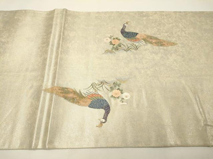 平和屋本店●太鼓柄袋帯　唐織　孔雀絵文　本金箔　金泥箔　正絹　逸品　DABG5064fe