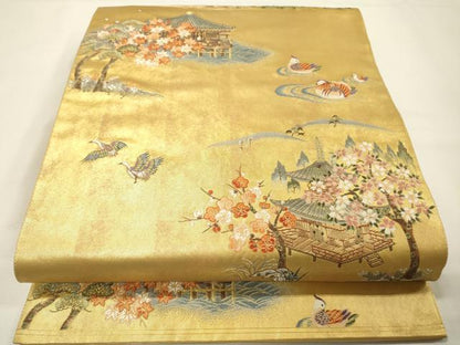 平和屋本店●六通柄袋帯　唐織　天の橋立絵文　本金箔　金泥箔　正絹　逸品　DABG5066fe