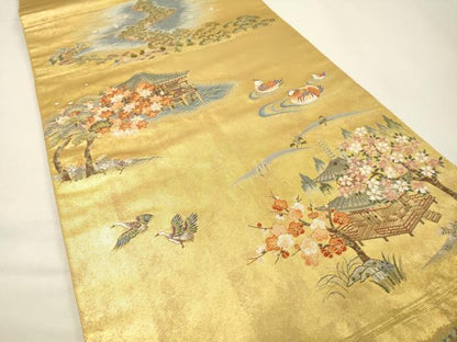 平和屋本店●六通柄袋帯　唐織　天の橋立絵文　本金箔　金泥箔　正絹　逸品　DABG5066fe