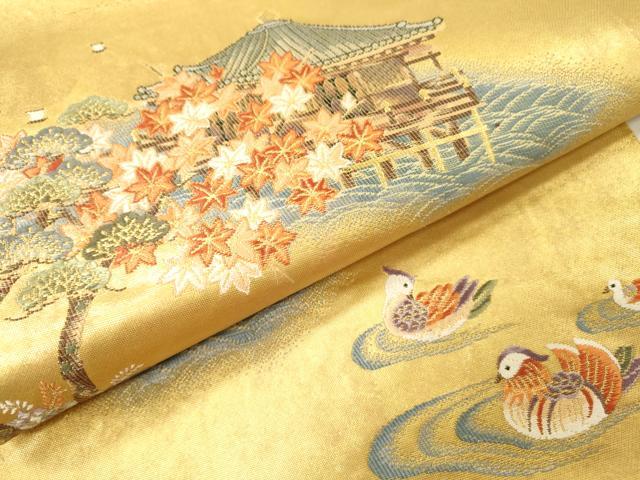 平和屋本店●六通柄袋帯　唐織　天の橋立絵文　本金箔　金泥箔　正絹　逸品　DABG5066fe