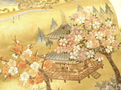 平和屋本店●六通柄袋帯　唐織　天の橋立絵文　本金箔　金泥箔　正絹　逸品　DABG5066fe