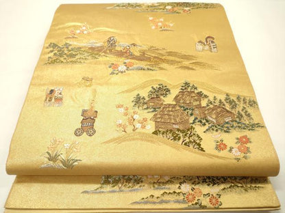 平和屋本店●六通柄袋帯　おしん物語絵巻文　本金箔　金泥箔　正絹　逸品　DABG5067fe