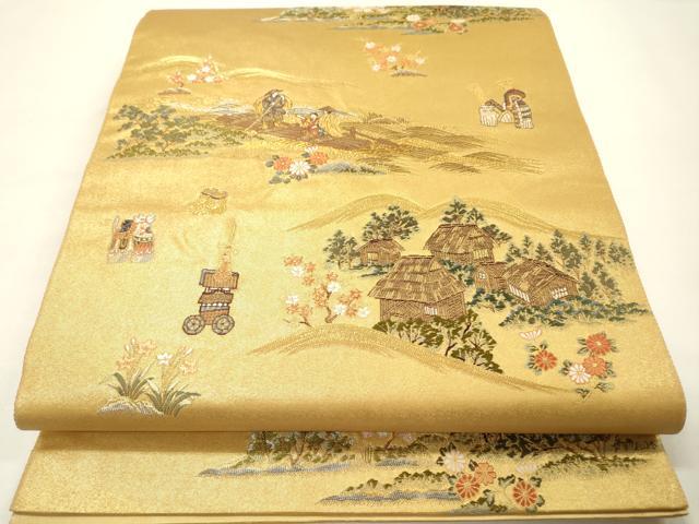 平和屋本店●六通柄袋帯　おしん物語絵巻文　本金箔　金泥箔　正絹　逸品　DABG5067fe
