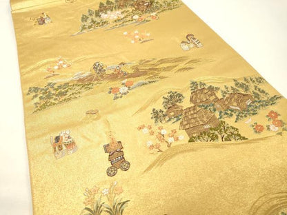 平和屋本店●六通柄袋帯　おしん物語絵巻文　本金箔　金泥箔　正絹　逸品　DABG5067fe