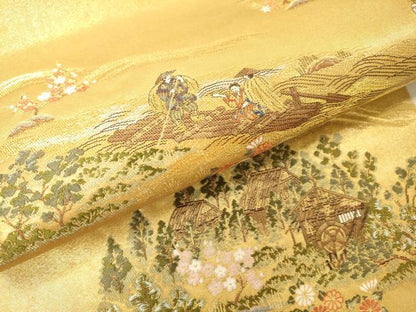 平和屋本店●六通柄袋帯　おしん物語絵巻文　本金箔　金泥箔　正絹　逸品　DABG5067fe