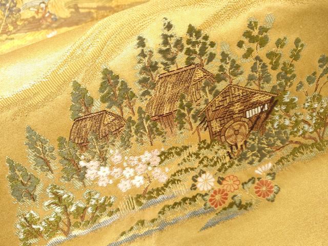 平和屋本店●六通柄袋帯　おしん物語絵巻文　本金箔　金泥箔　正絹　逸品　DABG5067fe