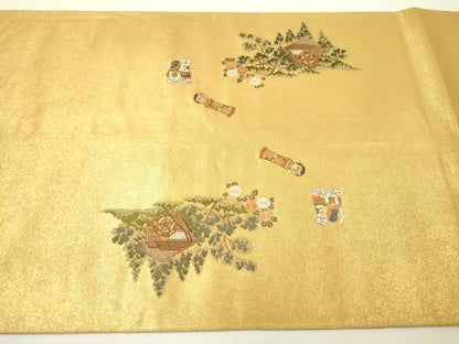 平和屋本店●六通柄袋帯　おしん物語絵巻文　本金箔　金泥箔　正絹　逸品　DABG5067fe